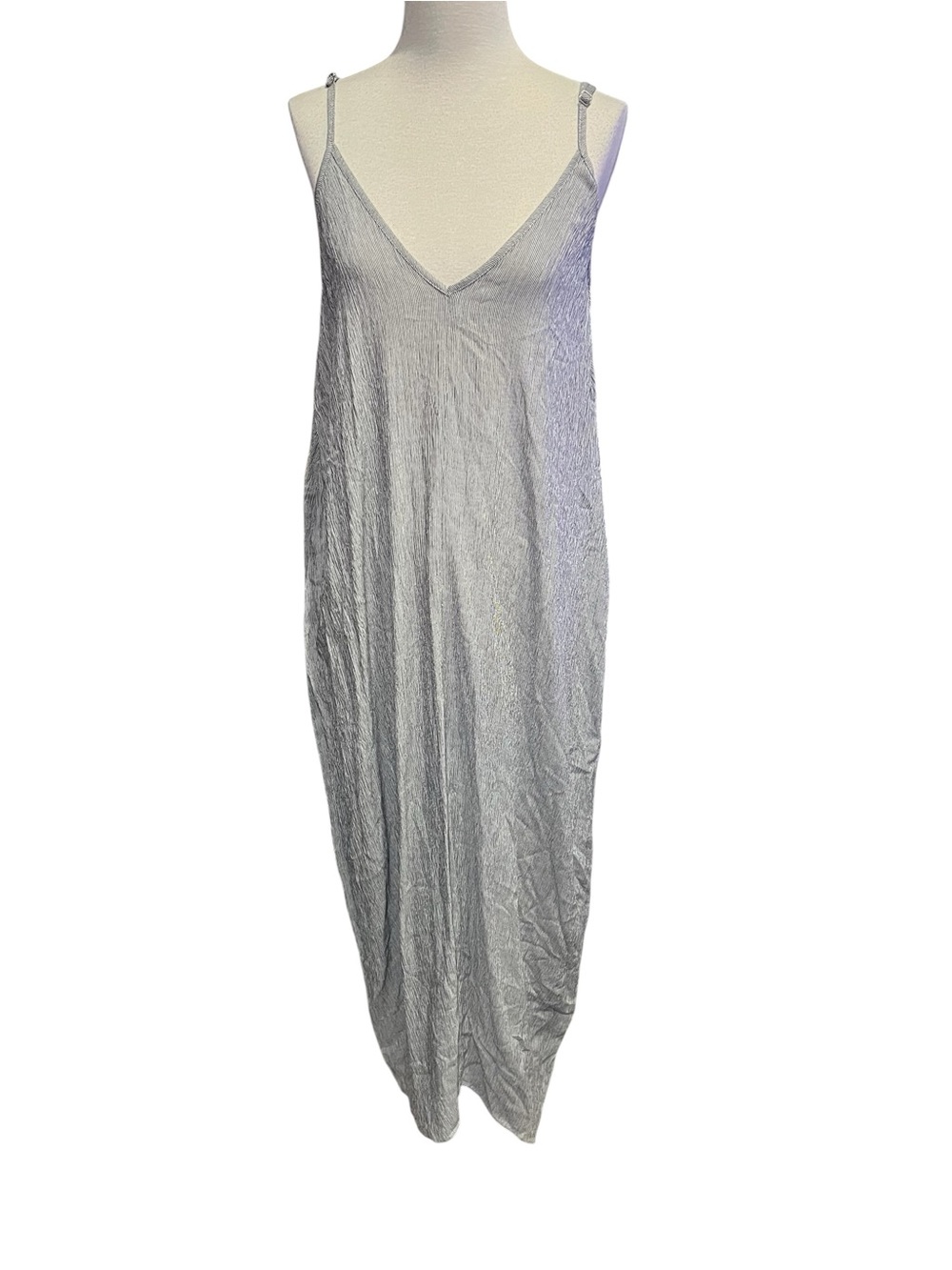 Elan Maxi Dress Womens Large Vneck Sleeveless Spaghetti Strap striped Pocket S